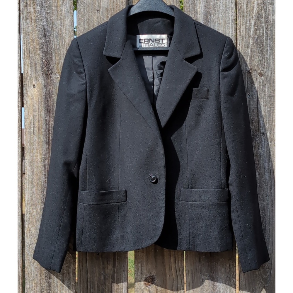 Vintage Ernst Strauss Black Textured Blazer Single Button ILGWU Made in USA 4